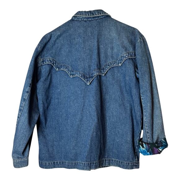 Vintage Denim Blue Jacket with Blue Purple floral lining zip closing size medium - Picture 5 of 14